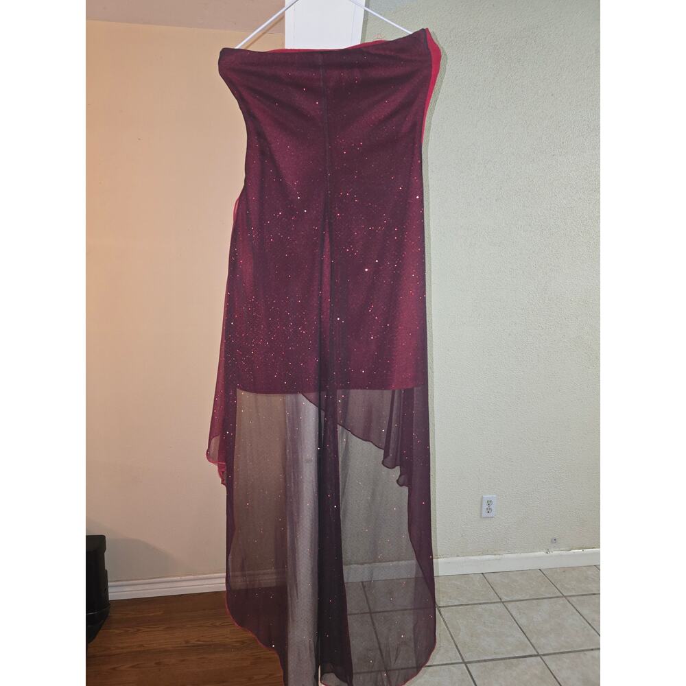 Teeze Me Red High-Low Dress Strapless Beaded Formal Prom Cocktail Evening Gown - Picture 8 of 13